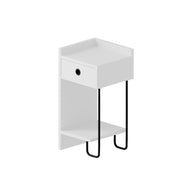 Sirius white bedside table with drawer and left black metal leg