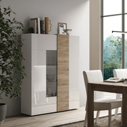 Sabry display cabinet with 2 glossy white Kadiz oak doors