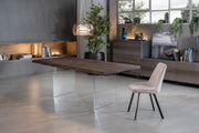 Extendable table in heat-treated oak and glass legs 200/300x100 cm