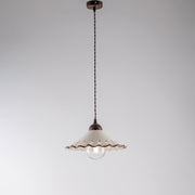 Chandelier with Rust Black fabric cable one light white ceramic lampshade 30x h15 cm