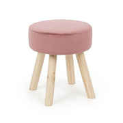 Adeline wooden stool with pink velvet effect 38h cm