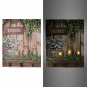 3-seater wooden hanger with led flowers cm40x50x1,8