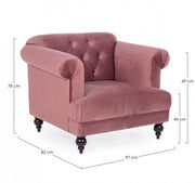 Blossom classic armchair with antique pink velvet effect 97x82x78h cm