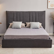 Dark Grey Saturn Double Bed with Vertical Stitched Headboard