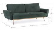 JOHNNY three seater sofa bed in dark green velvet 210x83x h85 cm
