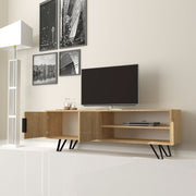Oak TV cabinet with cast iron details 160x35xh.49 cm