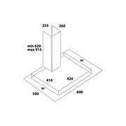 Wall-mounted extractor hood in steel and glass and halogen lamp 60x50cm