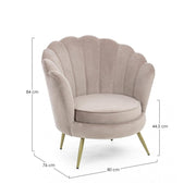 Retro armchair in light gray velvet peacock model