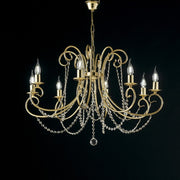 Gold iron chandelier eight lights with rhinestones 74x h58 cm