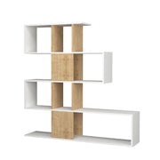 Bookcase shelf 4 levels 9 compartments white and oak 145x29xh.145 cm