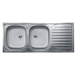 Two bowls kitchen sink with right drip in steel 50x120 cm
