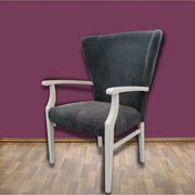 Armchair in wood and Gray fabric with enveloping backrest DUMBO 69x66x h103 cm