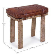 Rectangular stool in wood and leather Charleston cm 54 x 30 x 53