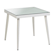 Cream white square polyarattan table with glass 90x90x77h cm
