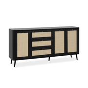KUTA51A black sideboard with 3 drawers and 3 raffia effect doors