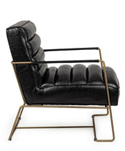 Armchair with painted steel structure and seat covered in black imitation leather 62.5x74x80-45-56h cm
