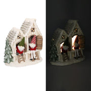 White resin house with led and gnomes cm40x23h44