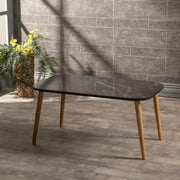 Reeta rectangular coffee table in black marble with wooden legs
