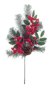 12x Red Frosted Berry Pick - Height 51cm