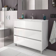 Elmas100 bathroom cabinet with white gloss lacquered washbasin 3 drawers 100x45x86h