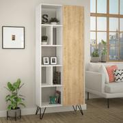Jedda white bookcase with oak door 80.6x191