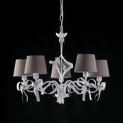 White lacquered iron chandelier with shabby decoration 5 lights