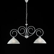 Shabby white iron chandelier two lights white glass lampshades 99x h52 cm