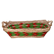 Rectangular green red natural wicker basket cm53x38h13