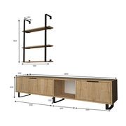 TV stand 2 flaps with bookcase 3 oak shelves 180x35xh.40 cm