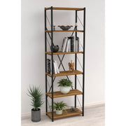Alvin bookcase with 6 dark oak shelves and metal structure