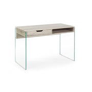Armos design desk in natural wood 1 drawer and glass legs 110x55x 76h cm