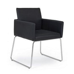 Chair with armrests in imitation leather Black SIXTY 60x54x h80.5 cm