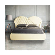 Double bed with container in cream eco-leather 215x220xh.122 cm