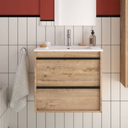 Ador60 suspended bathroom cabinet in ostippo oak with 2-drawer washbasin 60x45x54h