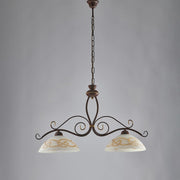 Chandelier worked in Rust Black iron with Gold finishing two lights 81x h50 cm