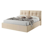 Double bed in cream eco-leather with storage unit 182x216xh.104 cm