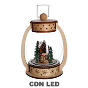 Glass ball led wood lantern natural cm17x13h23,5