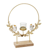 Gold birds metal candle holder cm35x8h29