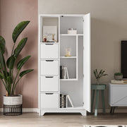 White Yada Midi Multipurpose Mobile with 1 Door, 4 Drawers - 164.5cm H x 77cm W x 29.6cm D