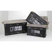 Bauli contenitori in latta coperchio legno industrial  City Home  pz 3