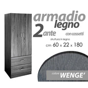 Armadio camera due ante e due cassetti cm 60 x 42 x 180 h