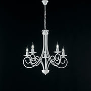 Suspension chandelier in shabby white iron five lights 57x h60 cm