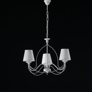 Shabby white iron chandelier three lights white lampshades 53x h43 cm