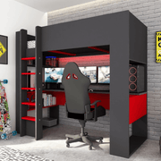 Bunk bed 5050 anthracite red with desk