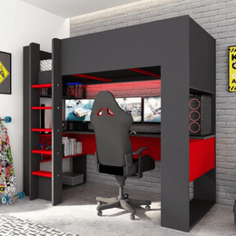 Bunk bed 5050 anthracite red with desk