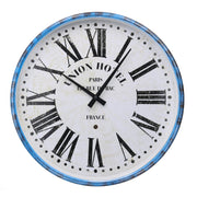 Round white blue metal clock cmø39x6