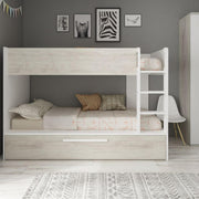 Bedroom with bunk bed with pull-out bed in worn white and reversible white