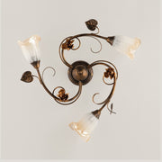 Iron ceiling light Brown Gold leaves three lights 58x h15 cm