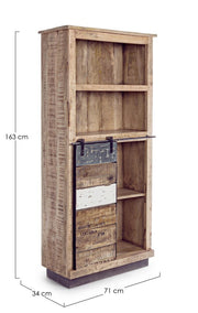 Bookcase 1 door 4 floors Tudor wood 71 x 34 x 163 cm