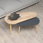 Pear double side table in sonoma oak and anthracite with wooden legs